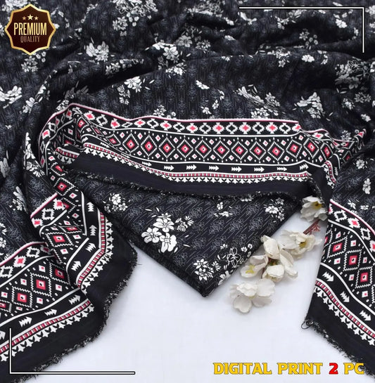 2 Pcs Women's Unstitched Printed Suit