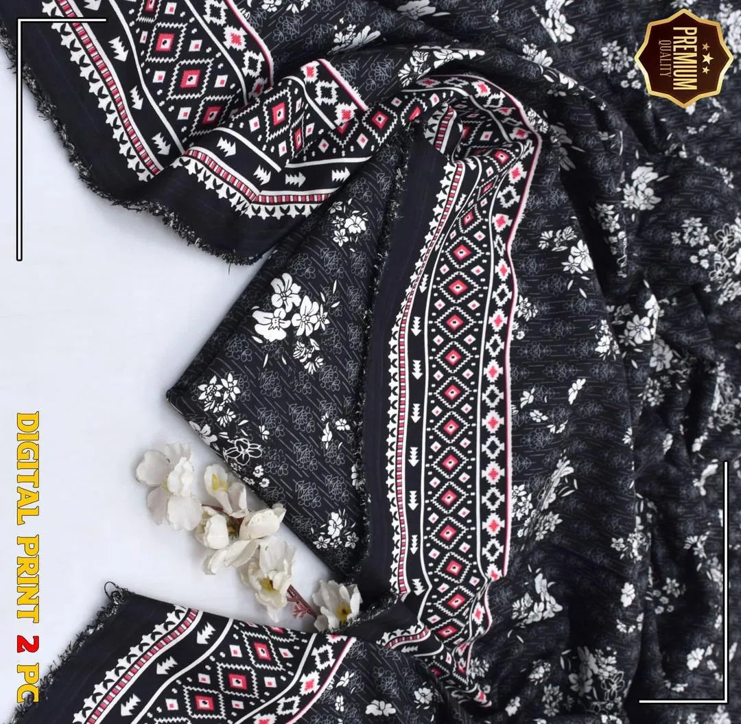 2 Pcs Women's Unstitched Printed Suit