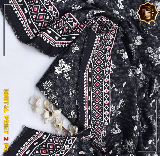2 Pcs Women's Unstitched Printed Suit