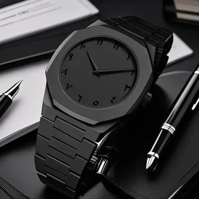 Men's Carbon Fiber Black Arabic Aura Watch