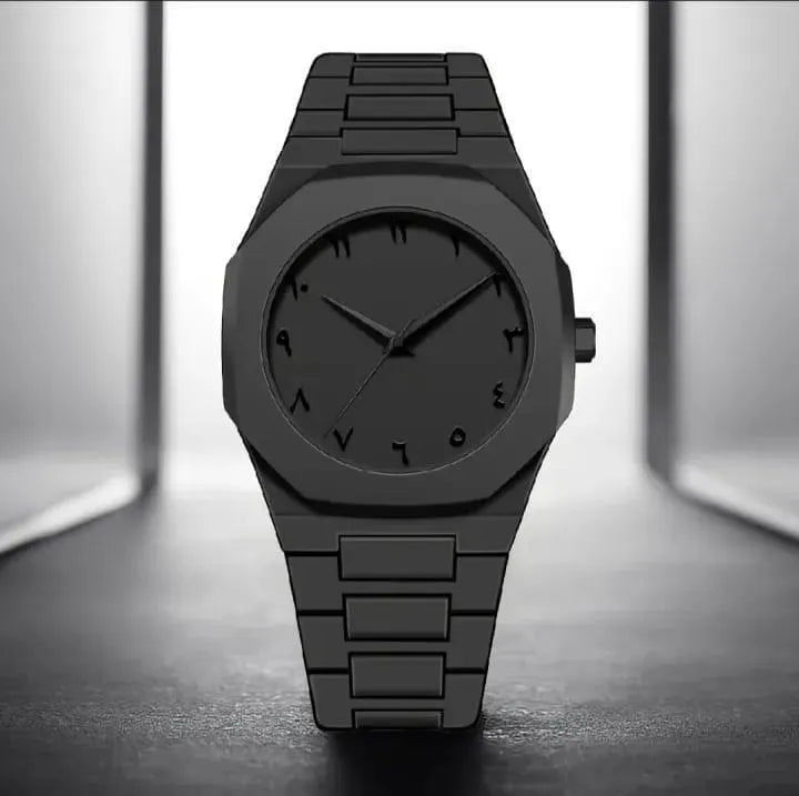 Men's Carbon Fiber Black Arabic Aura Watch